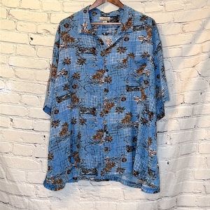 Ocean Coast Tropical Print Short Sleeve Button Down Shirt Size 3XLT